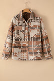 Brown Aztec Print Flap Pocket Button-up Jacket