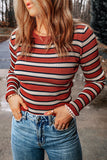 Striped Print Ribbed Knit Slim Fit Top