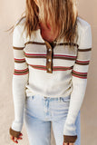 Rib Knitted Stripe Detail Henley Sweater