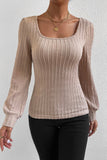 Square Neck Bubble Sleeve Textured Knit Top