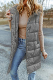 Green Hooded Long Quilted Vest Coat