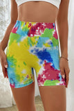 Tie-Dye Ribbed Knit Tummy Control Yoga Active Shorts