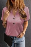 Button V Neck Rolled Sleeve T Shirt