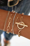 Gold Multi Layered Rhinestone Plated Chain Bracelet Set