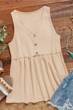 Waffle Knit Button Ruffled Casual Tank