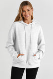 Khaki Quilted Kangaroo Pocket Drawstring Hoodie