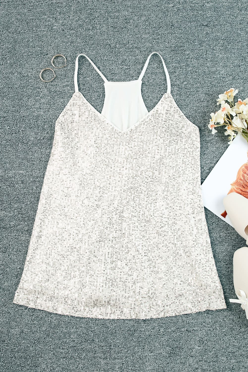 Spaghetti Straps Sequin Tank Top