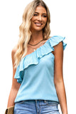 Ruffle One Shoulder Crinkle Tank