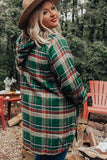 Plus Size Plaid Kangaroo Pocket Drawstring Hoodie