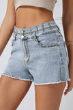 Diamond Studded Vintage Wash Denim Shorts