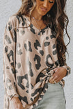 Leopard V Neck Drop Shoulder Long Sleeve Top