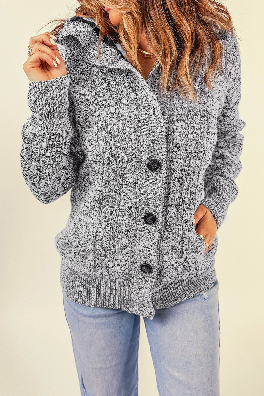 Long Sleeve Button-up Hooded Cardigans