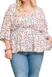 Plus Size Floral Print V Neck Peplum Blouse