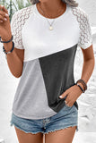 Color Block Lace Patchwork Short Sleeve T Shirt