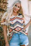 Aztec Print V Neck Long Sleeve Top