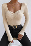 Square Neck Ruched Textured Knit Top