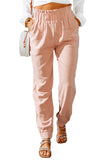 Pantalon taille haute rose à volants et ceinture élastique