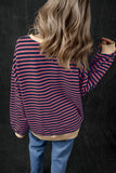 Sky Blue Stripe Oversized Contrast Trim Pullover Sweatshirt