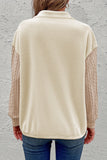 Half Zip Textured Patchwork Sleeve Drop Shoulder Sweatshirt