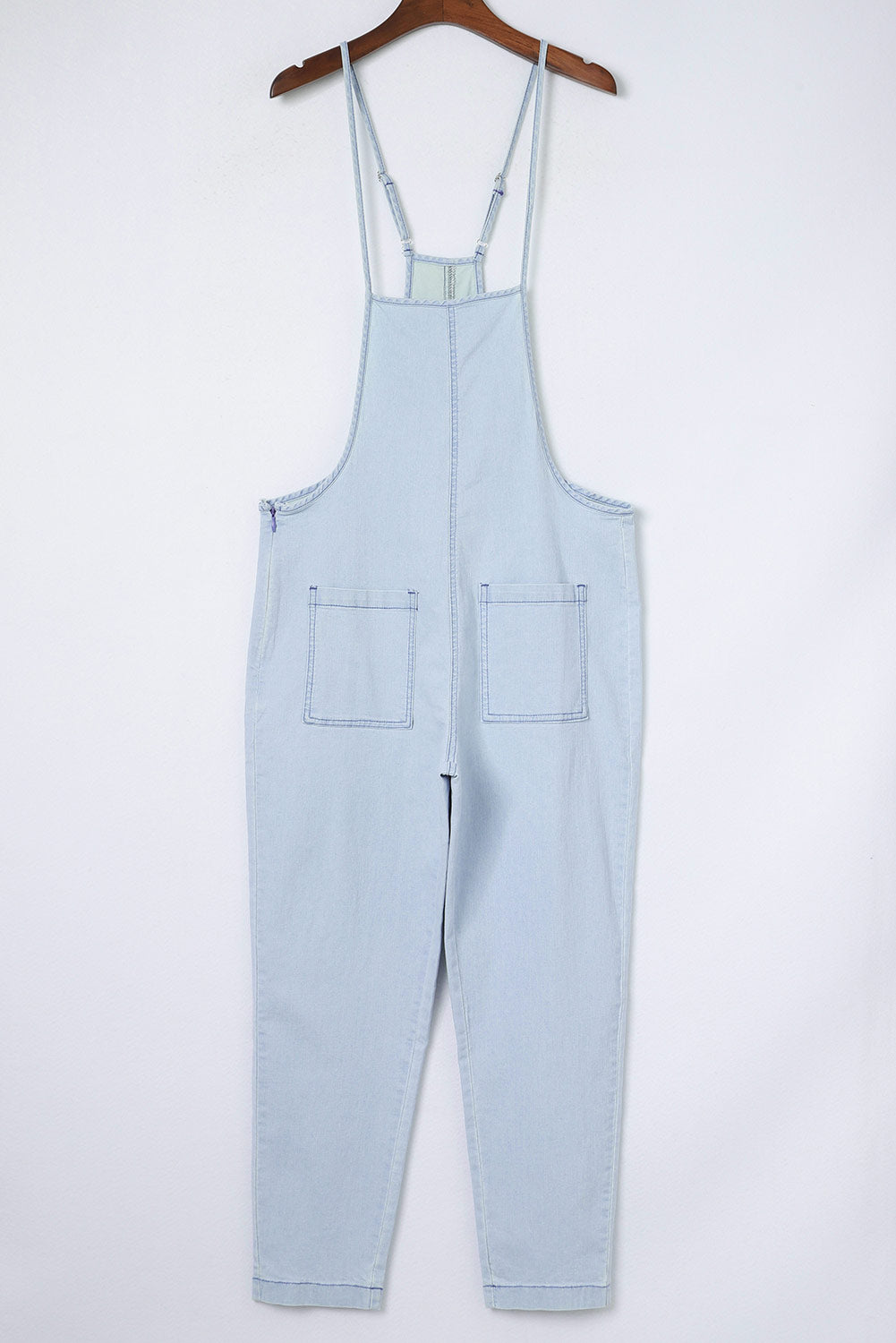 Chambray Pocketed Adjustable Straps Jumpsuit