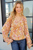 Split V Neck Floral Blouse