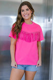 Rhinestone Fringed Short Sleeve T-shirt