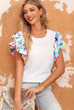 Voluminous Printed Puff Sleeve Textured Top