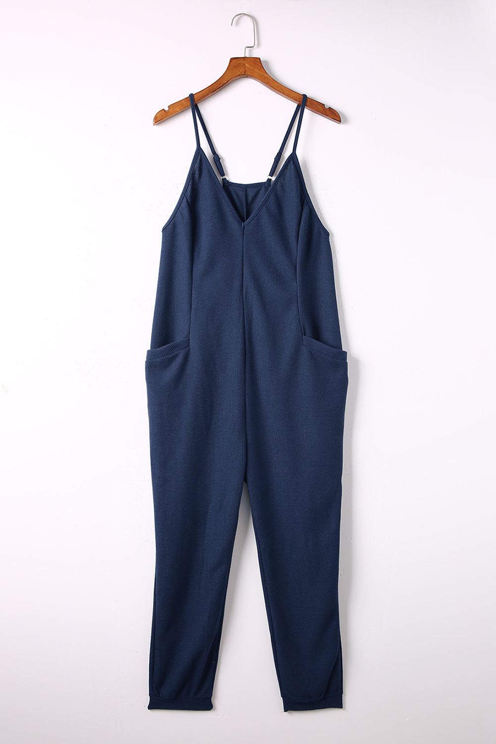 Textured Sleeveless V-Neck Pocketed Casual Jumpsuit