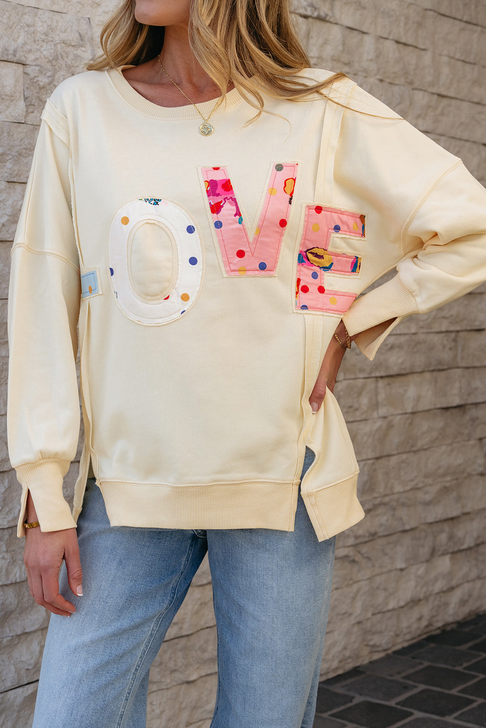 Apricot LOVE PATCH Graphic Oversized Sweatshirt