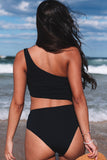 Asymmetric Bare Shoulder Cutout One Piece Swimsuit