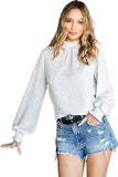 Frilled Smocked Neck Textured Bishop Sleeve Blouse