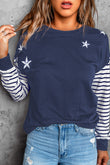 Striped Star Print Patchwork Long Sleeve Top