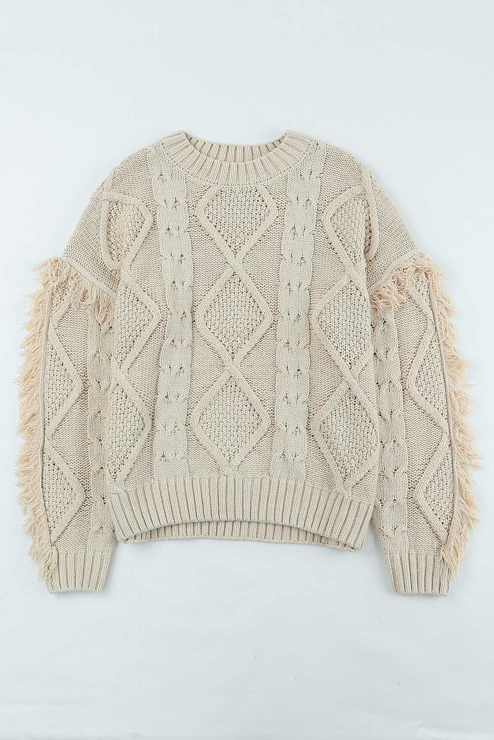 Cable Knit Fringe Trim Sweater