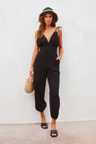 V Neck Knotted Shoulder Backless Pocket Jumpsuit