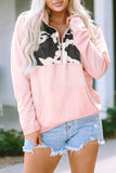 Cow Spots Patchwork Half Zip Drawstring Hoodie