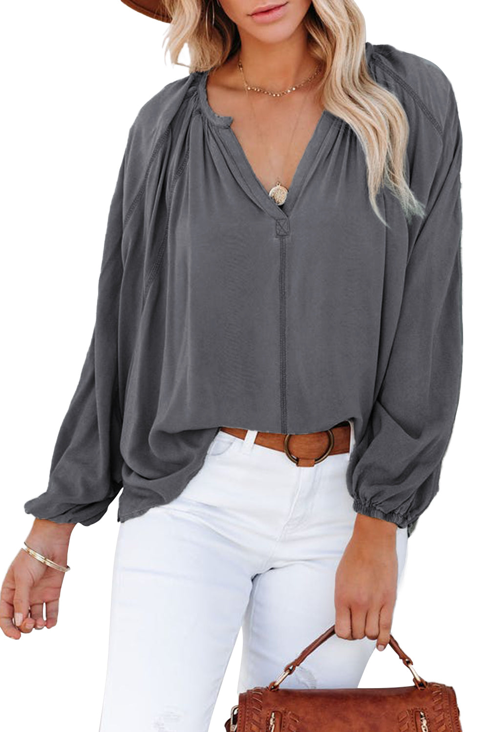 Split V Neck Dolman Top