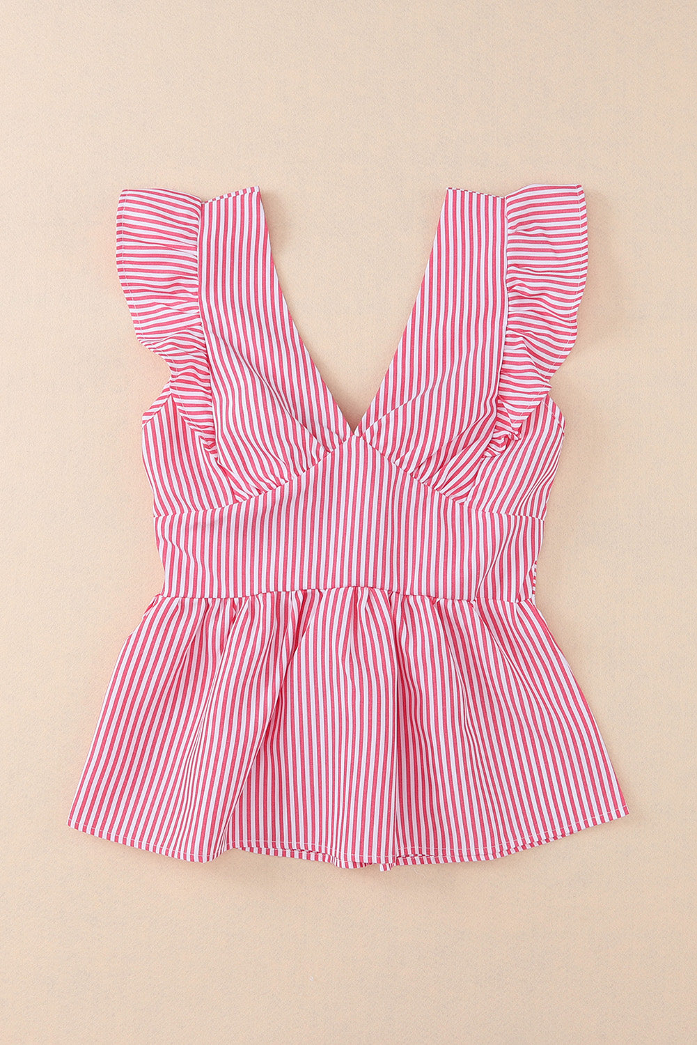 Striped Print Ruffled Bow Knot Peplum Tank Top