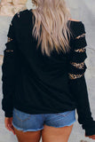 Black LOVE Sequin Pumpkin Leopard Print Cut Out Sleeve Sweatshirt