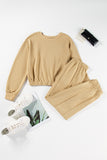 Khaki Round Neck Sweatshirt 2pcs Joggers Sweatsuit