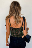 Sequin V Neck Shoulder Tie Bodysuit