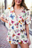 Multicolour Butterfly Pattern Short Sleeve Shirt Pajamas Set