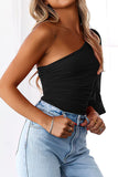 One Shoulder Mesh Long Sleeve Top