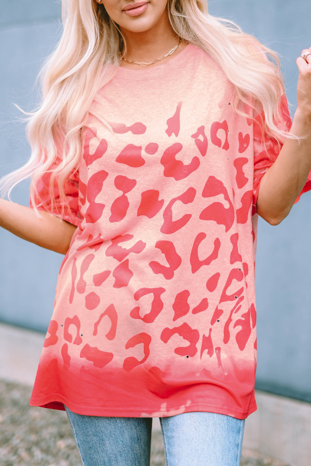 Leopard Bleached Boyfriend T Shirt with Holes