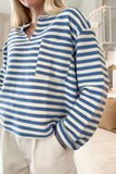 Sky Blue Stripe Chest Pocket Buttoned Back Notched V Neck Top