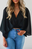 V Neck Flared Sleeves Crop Top