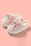 White Contrast Bowknot Applique Plush Winter Slippers (Bow Colors May Differ by Batch)