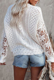 Lace Crochet Hollow Out Knit Buttoned Sweater