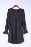 Textured Button Long Sleeve Babydoll Dress