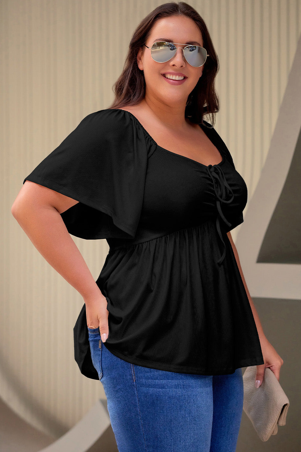 Plus Size Ruched Front Babydoll Top