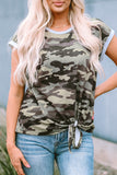 Camo Print Knotted Hem T-shirt